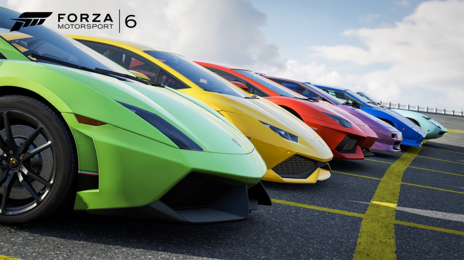 Lineup of Lamborghinis in Forza