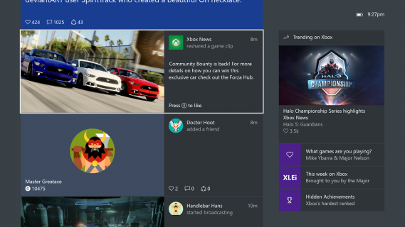 Screenshot of video playback feature in the Xbox One activity feed