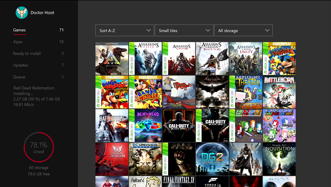 Xbox Dashboard Showcasing Games Collection