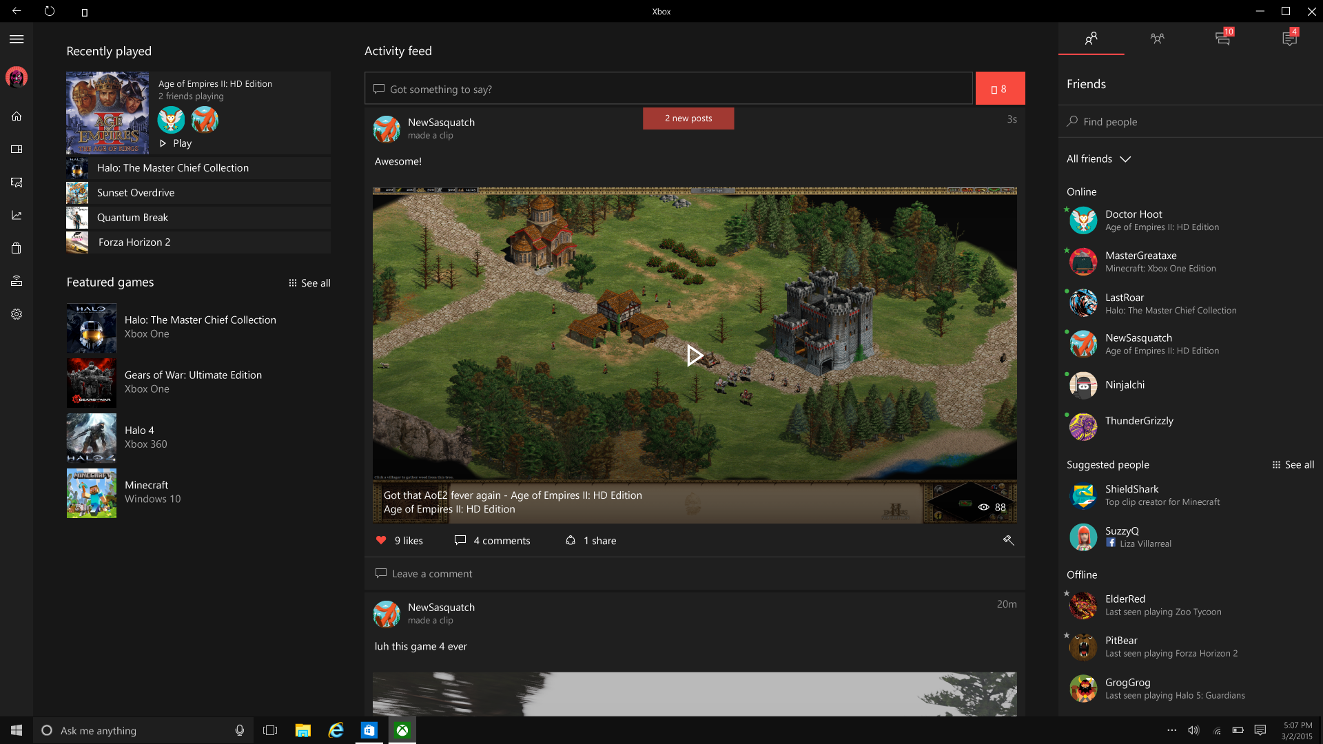 Xbox Dashboard Showcasing Game Hub