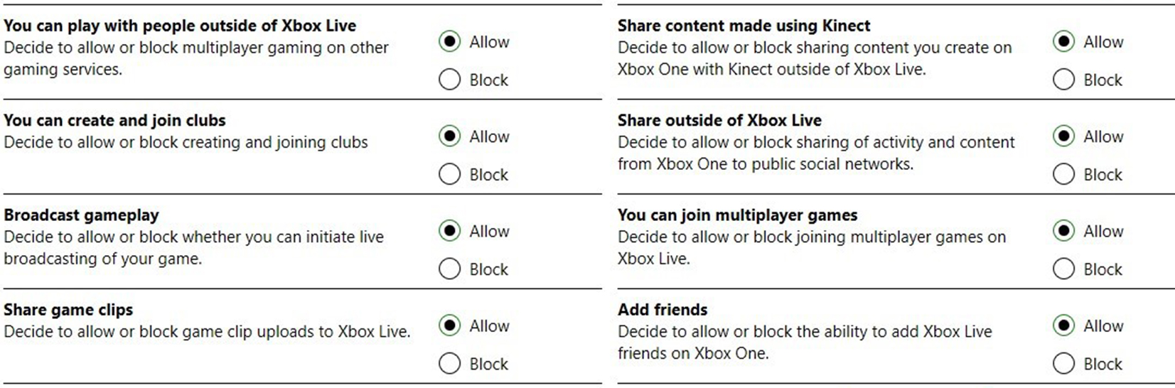 Liste unterschiedlicher Jugendschutz-Einstellungen auf Xbox One, die man in Zeiten von COVID-19 anpassen kann, um Gaming sicher zu gestalten.