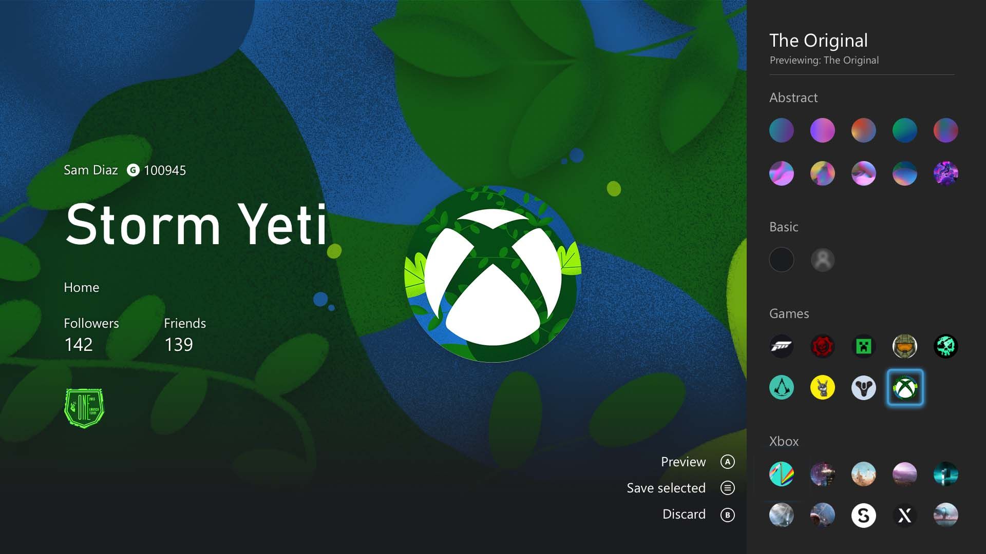 Screenshot eines Xbox-Profils mit dem Earth Day GamerPic und dem passenden Profil-Thema.