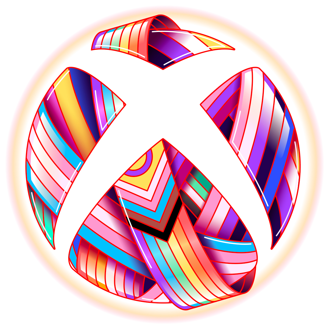 Stilisiertes Xbox-Buntband-Ball-Logo zur Unterstützung von Pride.