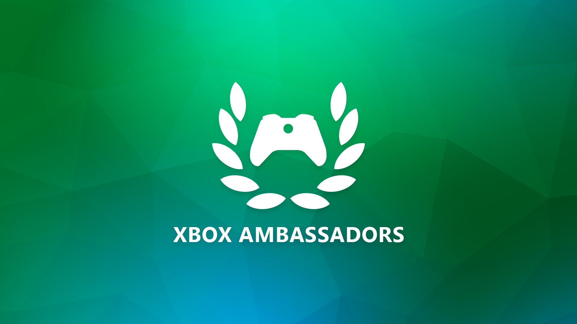 Ein weißes Xbox Ambassadors-Logo ist vor einem grünen Hintergrund mit blauen Schattierungen zu sehen. Der Schriftzug "Xbox Ambassadors" ist direkt unter dem Logo zu sehen.