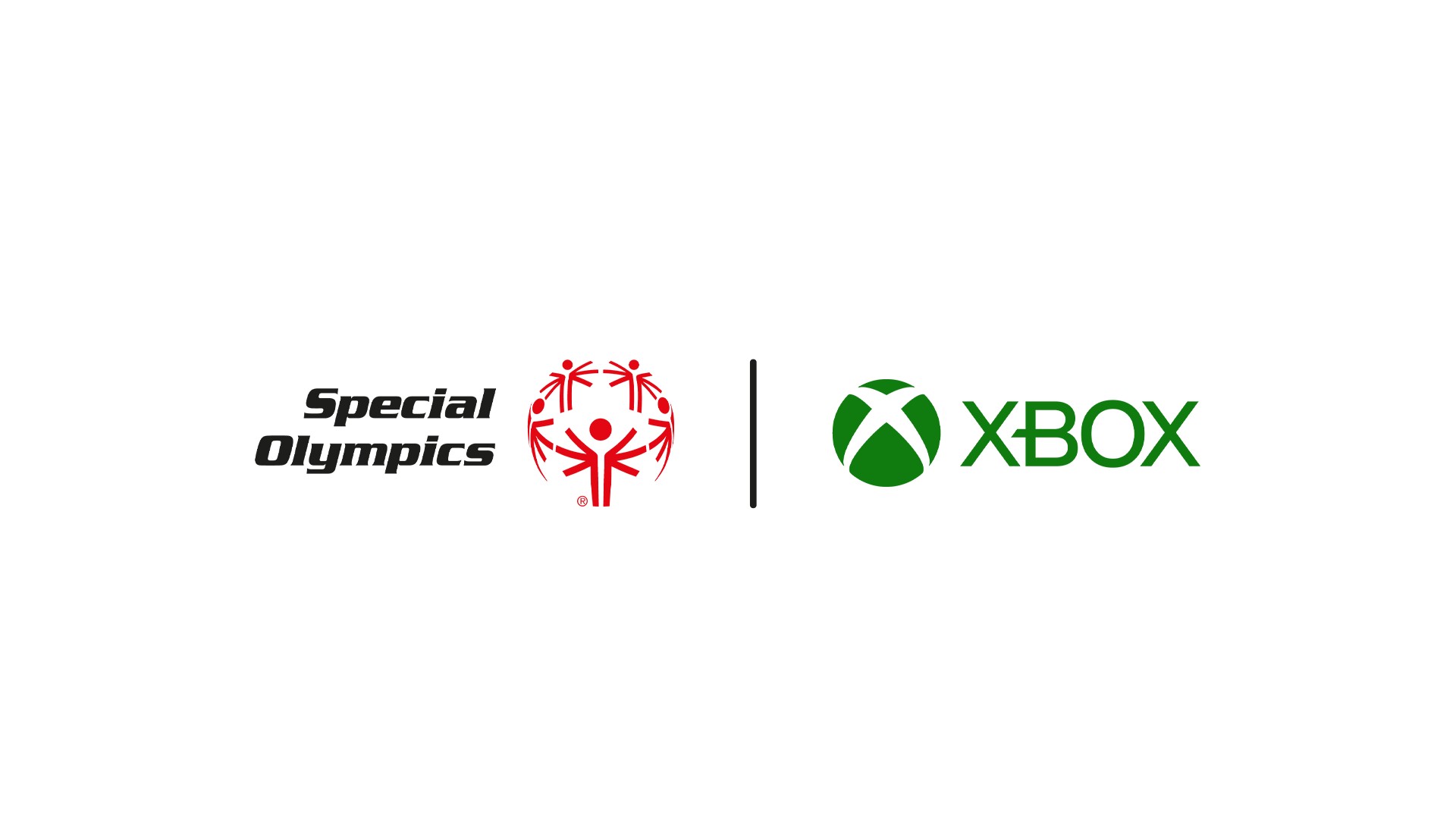 Zwei Logos nebeneinander auf weißem Hintergrund. Das linke Logo ist das Special Olympics-Logo, das rechte das Xbox-Logo.