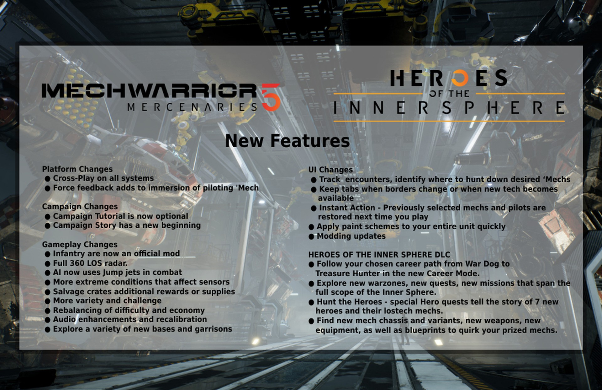 MechWarrior 5: Mercenaries - New Features