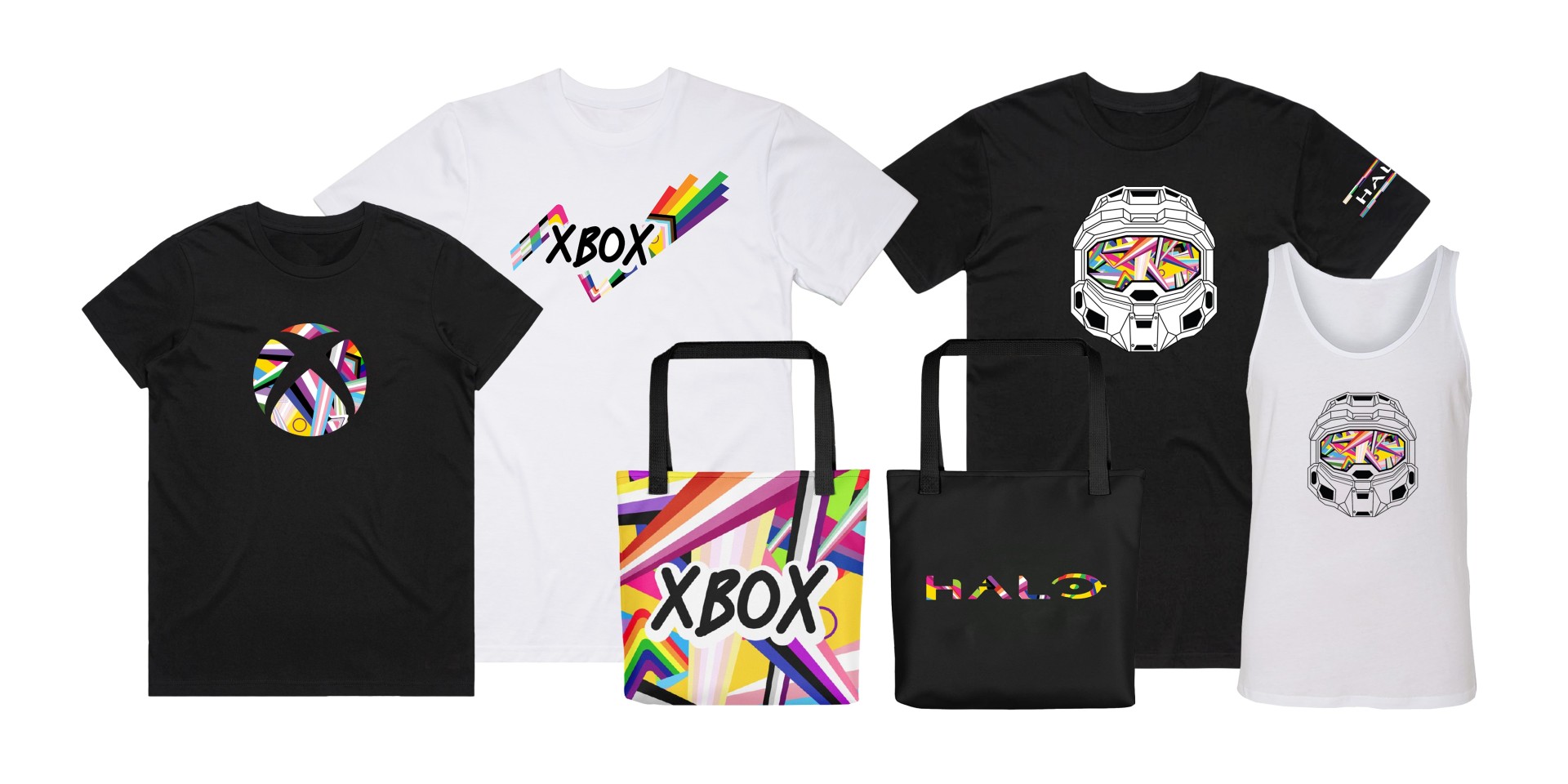  Xbox and Halo Pride themed unisex and women's fit T-shirts, tank tops and eco tote bags