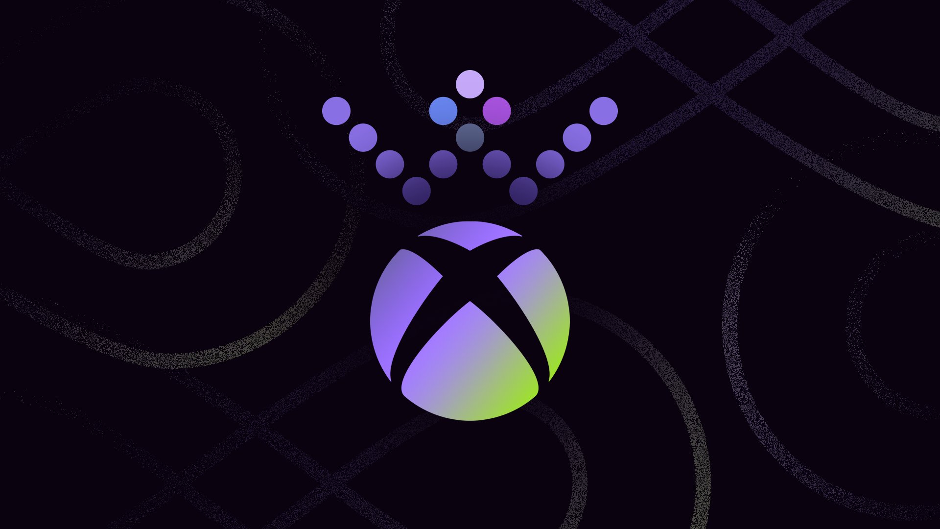 A green and purple Xbox logo and crown on an abstract purple background.