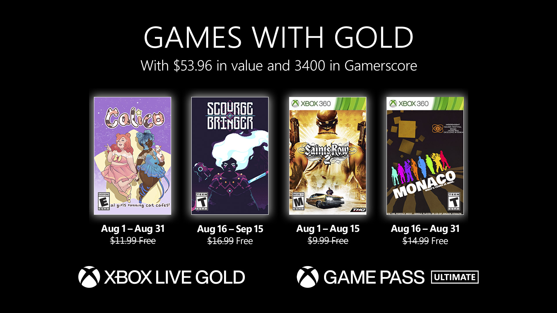 Xbox Live Games with Gold August 2022