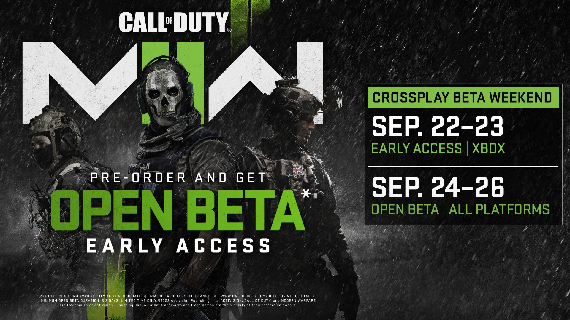 Announcement: Digitally preorder Call of Duty®: Modern Warfare® II to play  the full Campaign up to a week before launch1, starting October 20, 2022