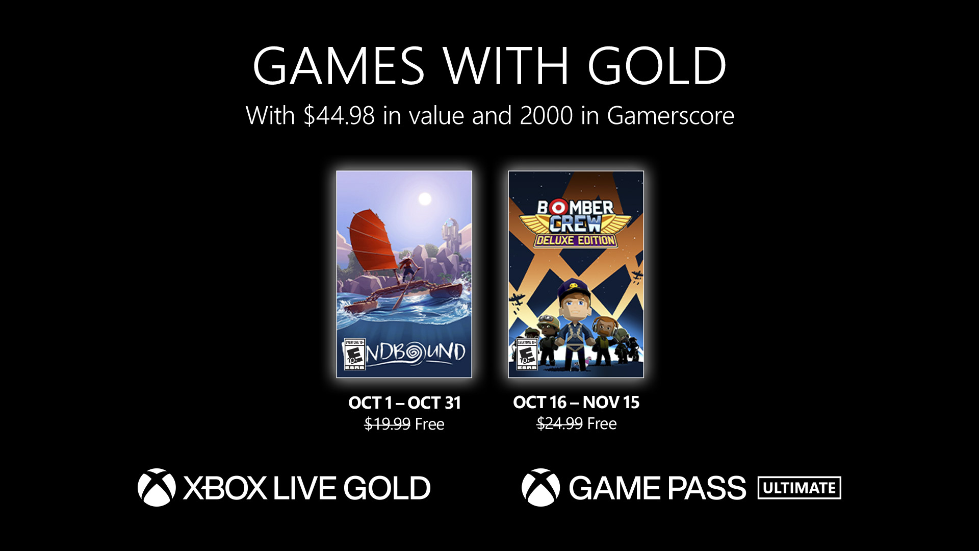 Xbox Live Games with Gold October 2022