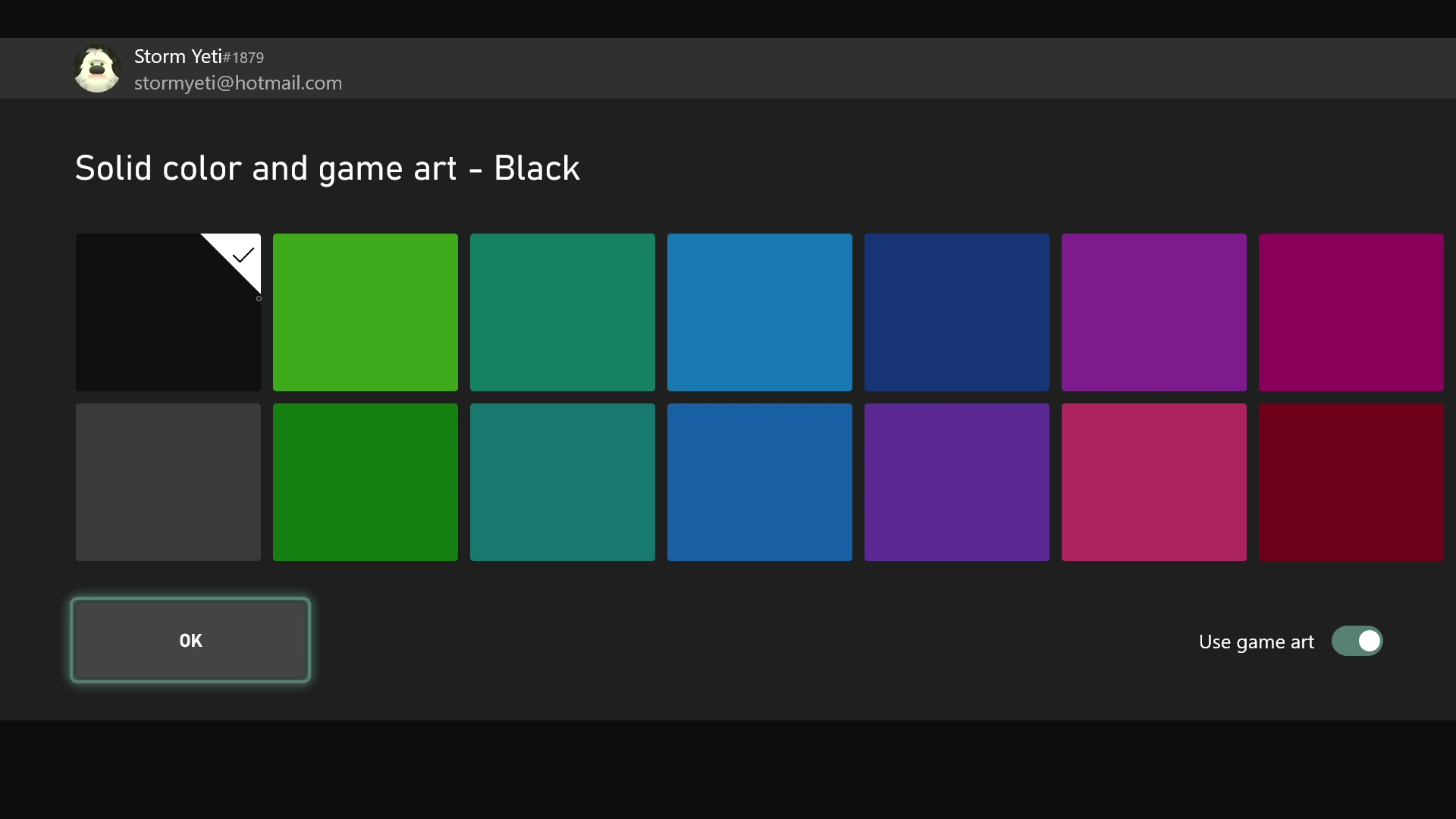 Screenshot of Solid color and game art options.
