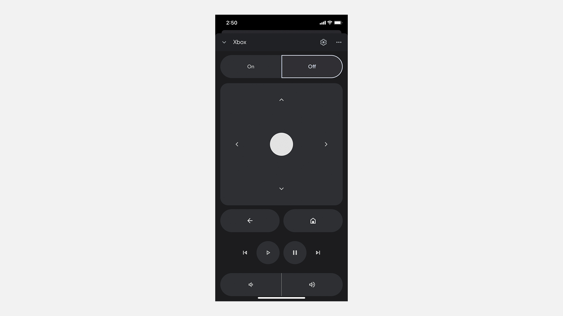 Screenshot of Google Home app remote control.