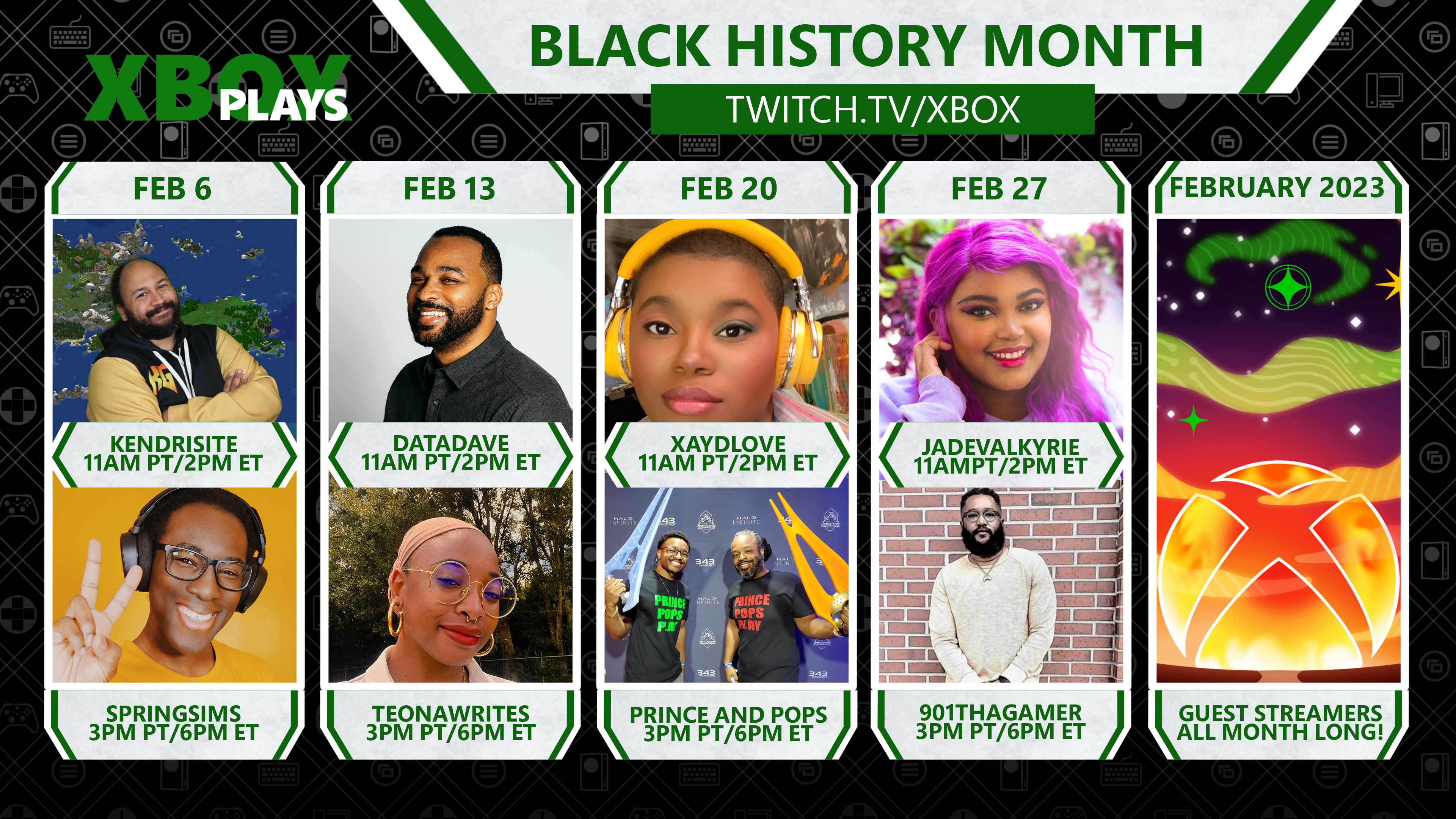 Xbox Plays celebrates Black History Month with streamer takeovers every Monday in February at twitch.tv/Xbox