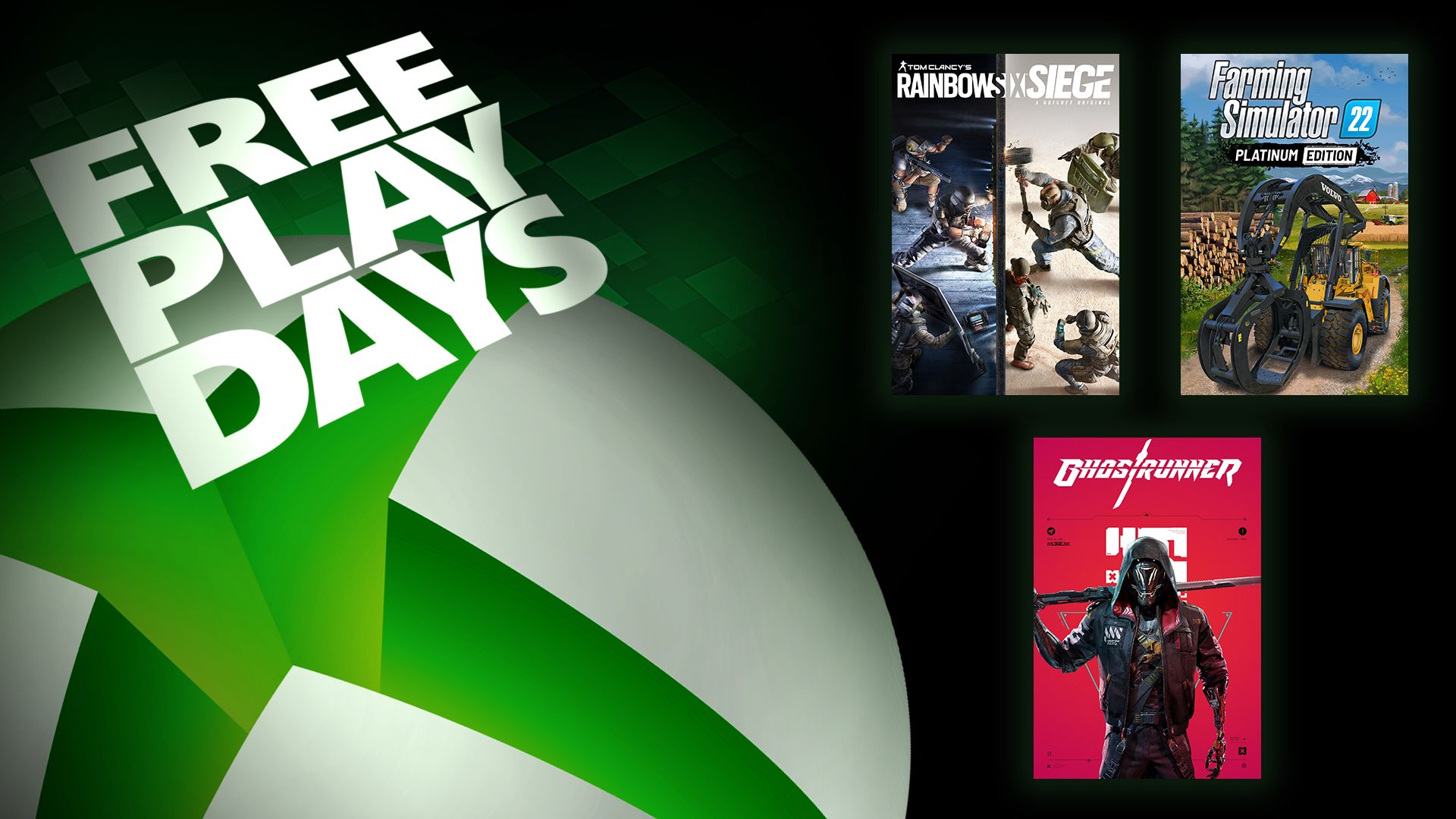 Missionær Geografi vask Free Play Days – Tom Clancy's Rainbow Six Siege, Farming Simulator 22:  Platinum Edition, and Ghostrunner - Xbox Wire