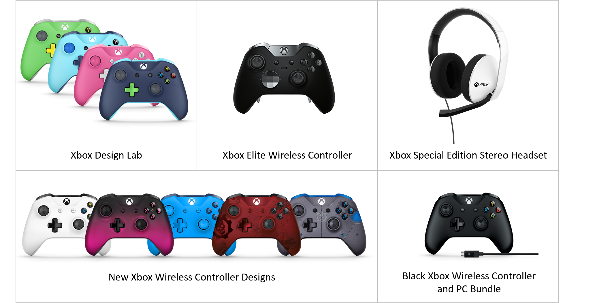Product shots of various Xbox accessories