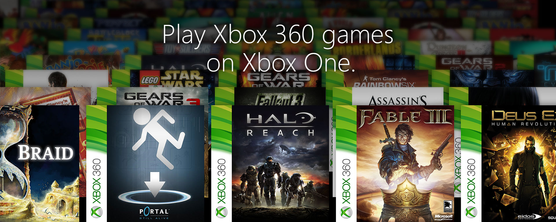 Backward compatibility image with new titles including Braid, Portal, Halo Reach and Fable 3