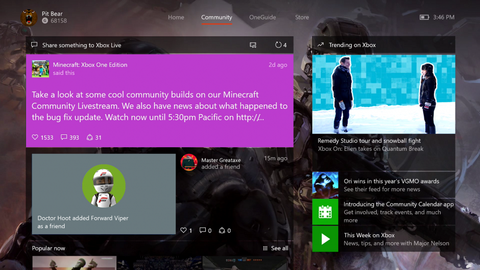 Screenshot of Xbox Feed