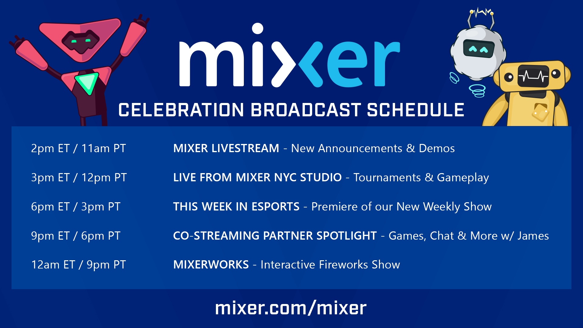 Mixer Celebration Broadcast Schedule Graphic 