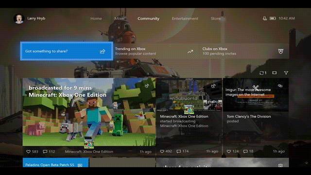 .GIF of Community UI on Xbox One