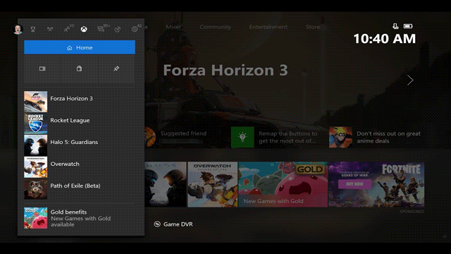 UI of New Xbox One Guide