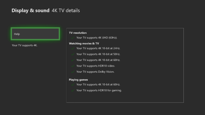 4K TV Details Screen