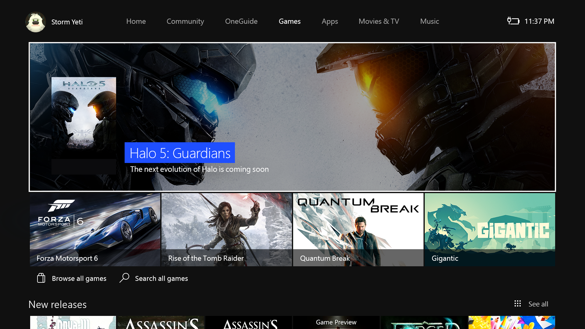 New Xbox One Experience store home featuring Halo 5 Guardians