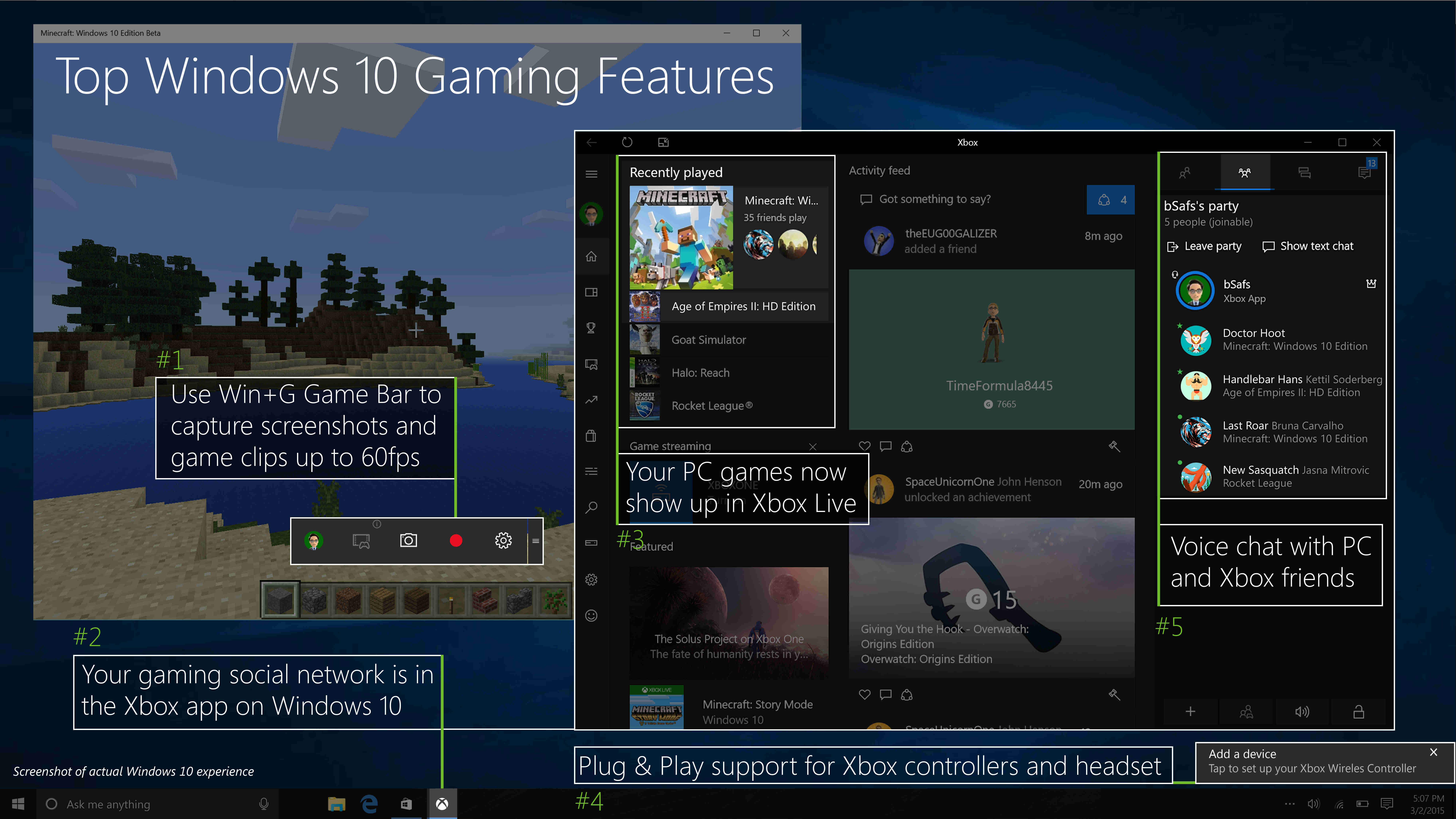 Screenshot of top Windows 10 Gaming Features