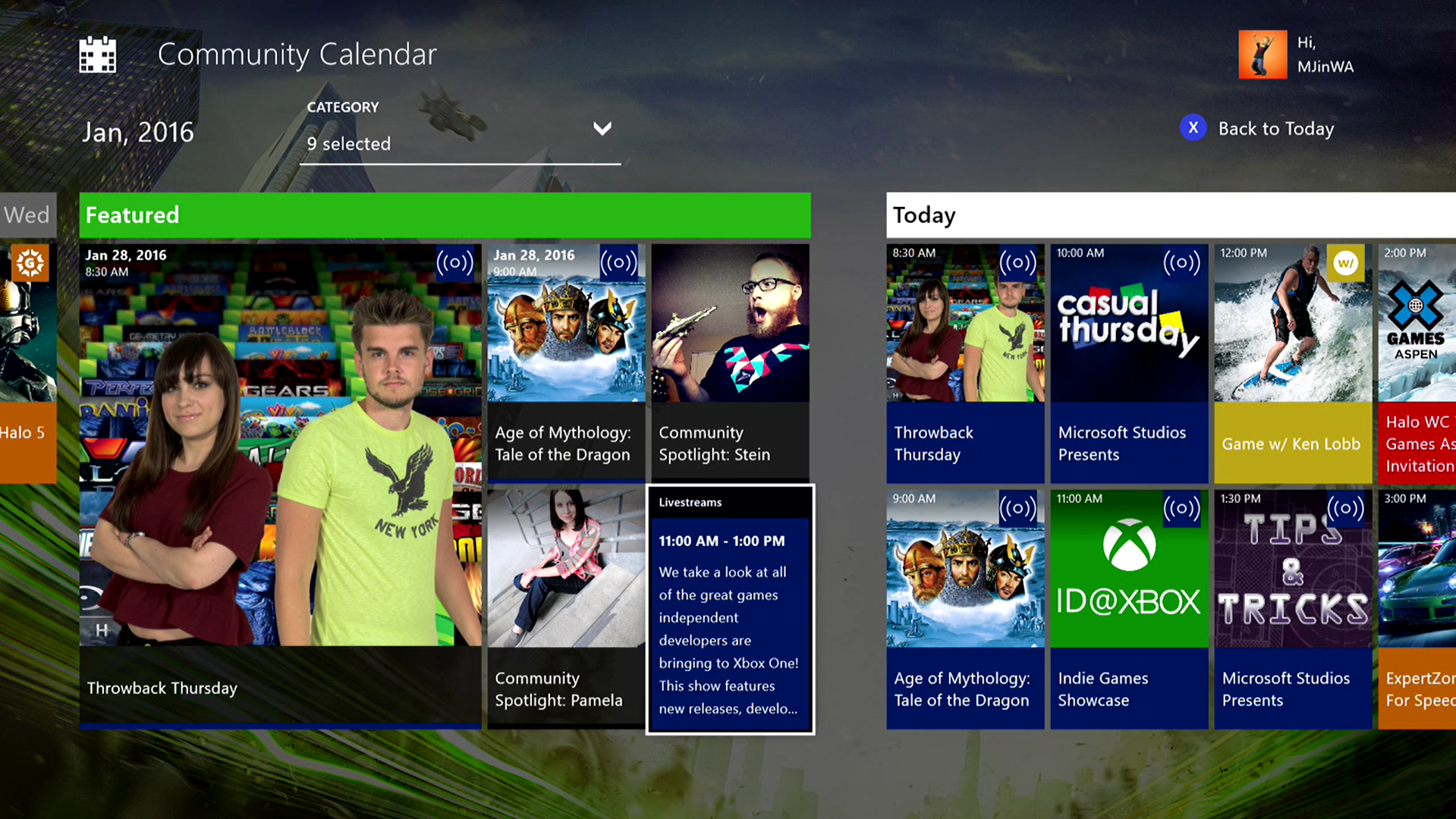 Screenshot of Xbox Community Calendar