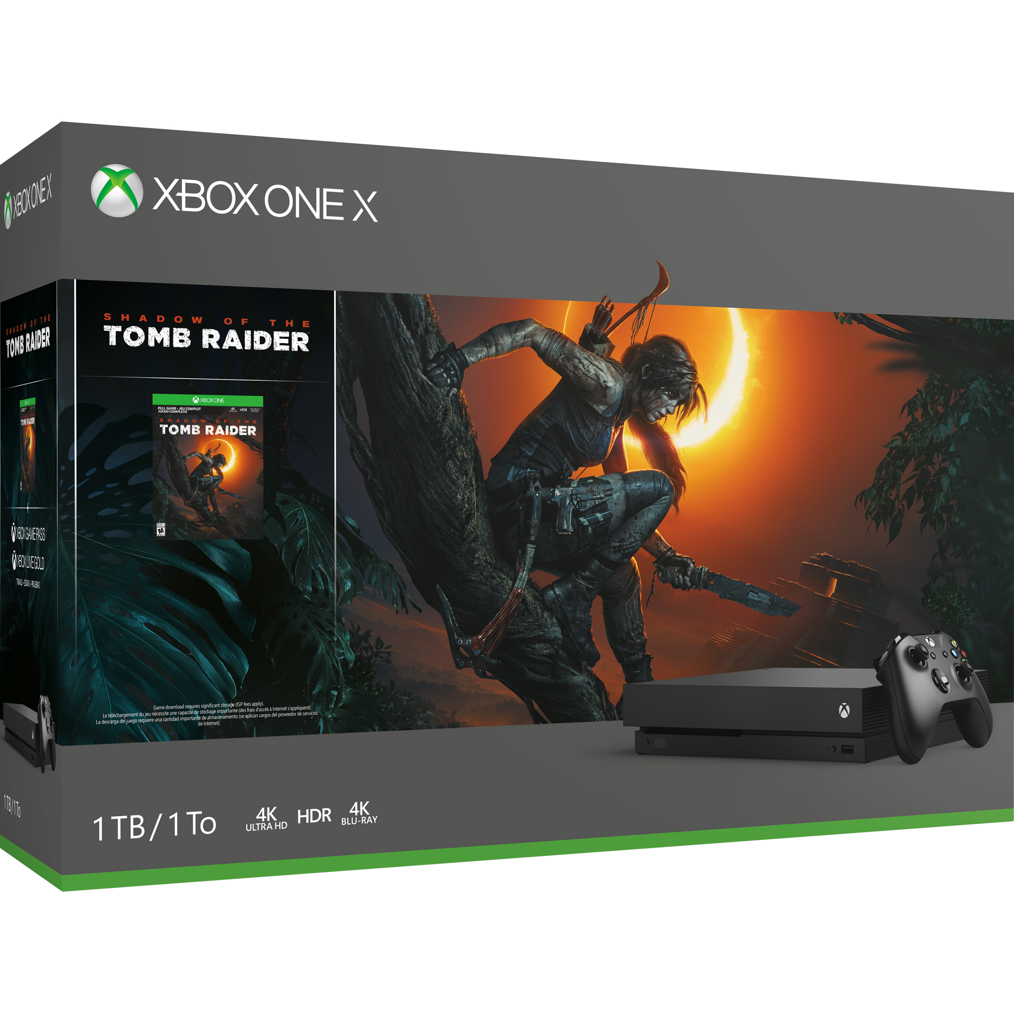 Xbox One X Shadow of the Tomb Raider Bundle Front Angle Box Shot