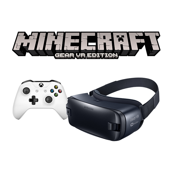 Photo of Minecraft logo with Xbox Wireless Controller and Samsung Gear VR