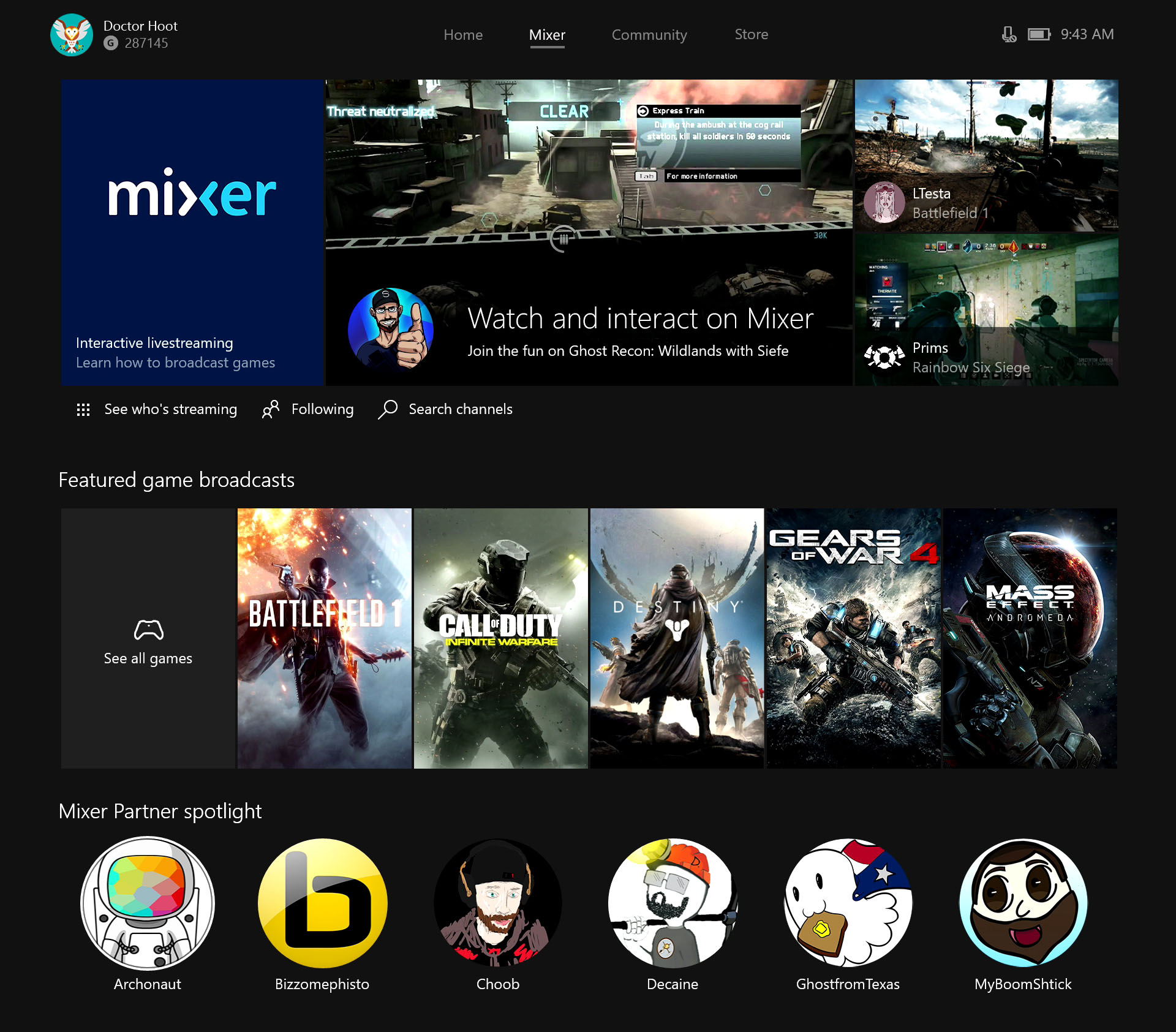 Mixer on Xbox One Dashboard