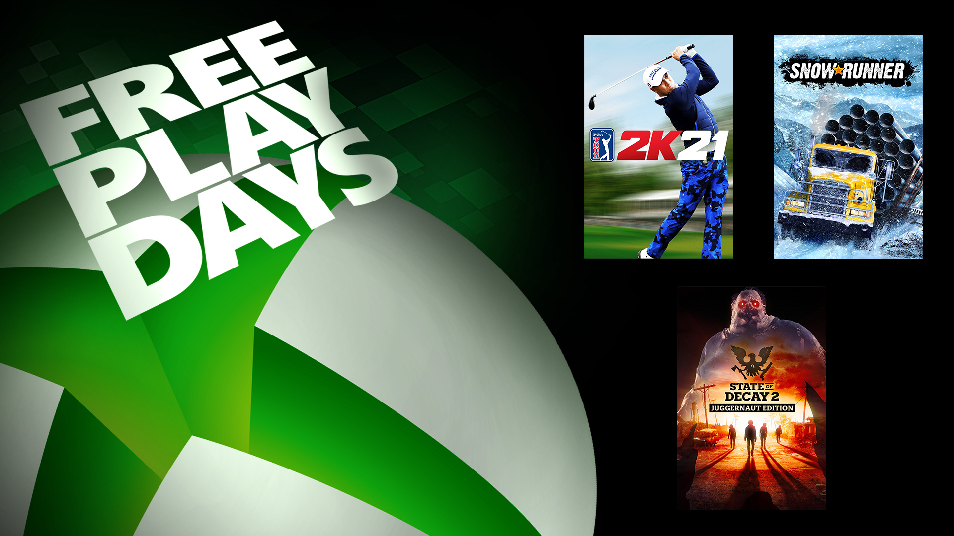 Jours de jeu gratuit : PGA Tour 2K21, State of Decay 2: Juggernaut Edition & SnowRunner