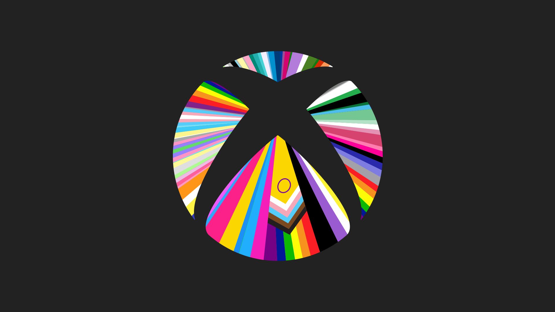 : O logotipo do Xbox colorido com uma explosão de listras e ícones coloridos diferentes.