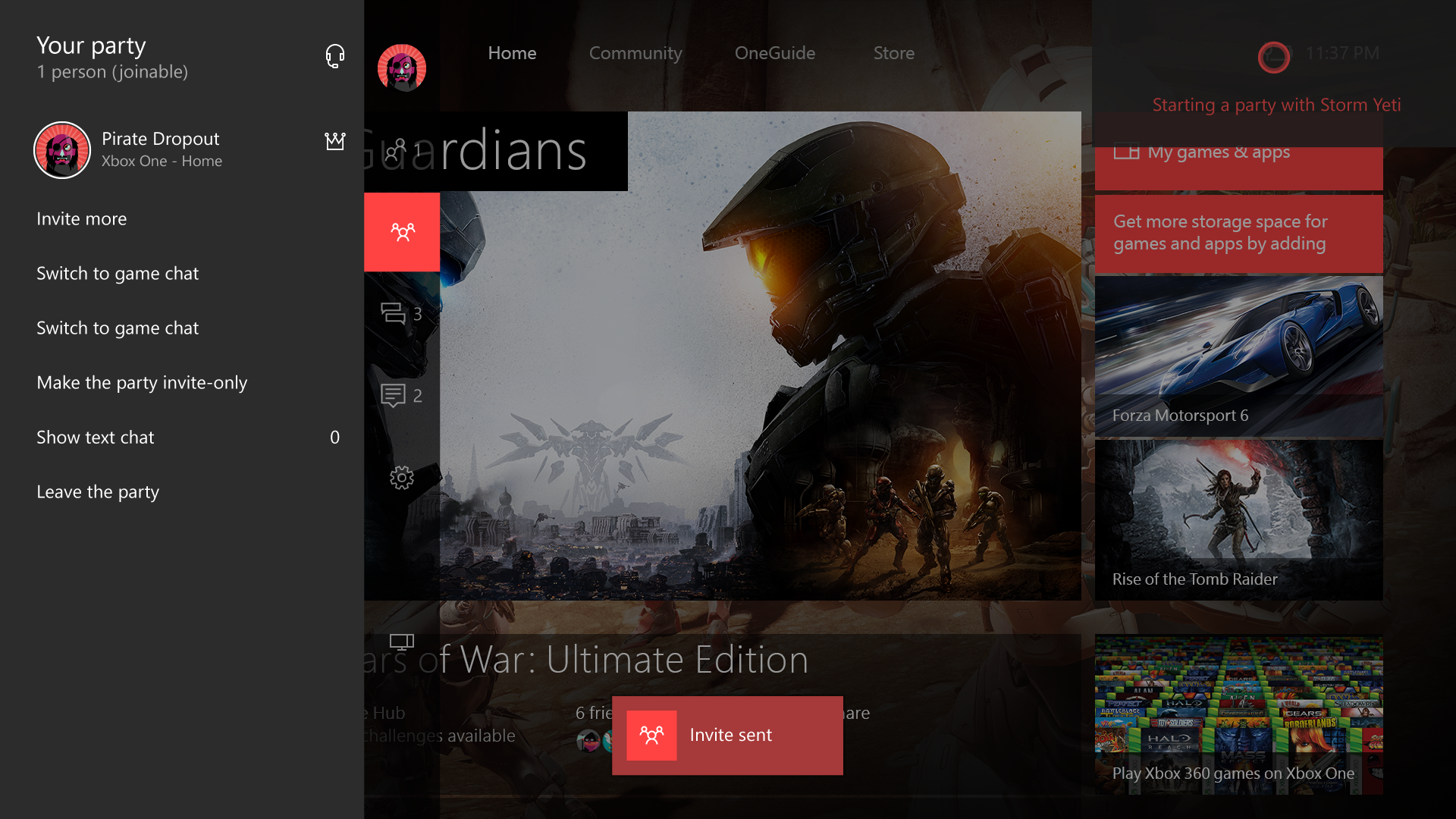 Xbox Dashboard of Party Utilizing Cortana