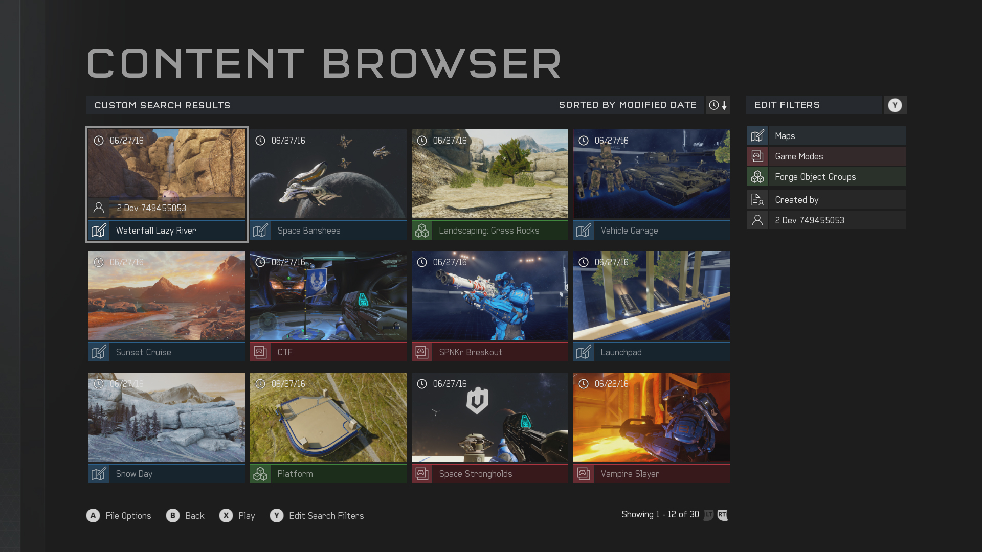 Halo 5 Guardians Content Browser Menu